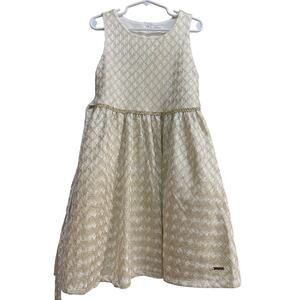 Tahari Girls Fit and Flare Dress Size 6 Gold White Tinsel Wedding Party Holiday